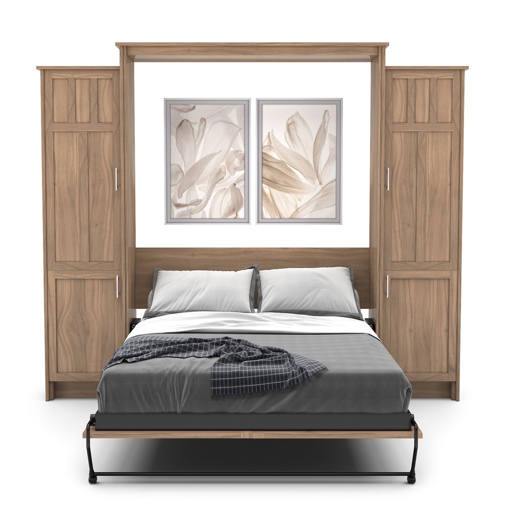 Queen Size Murphy Bed - Left & Right Cabinet, Craftsman Style, Brushed Nickel Pulls - Murphy Door