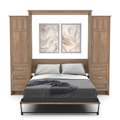 Full Size Murphy Bed - Left & Right Cabinet, Craftsman Style, Brushed Nickel Pulls - Murphy Door