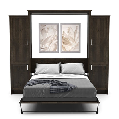 Twin Size Murphy Bed - Left & Right Cabinet, Shaker Style, Brushed Nickel Pulls - Murphy Door