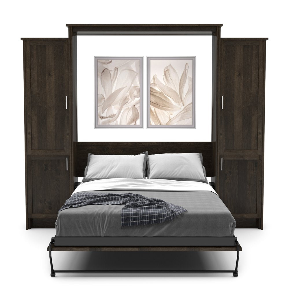 Full Size Murphy Bed - Left & Right Cabinet, Shaker Style, Brushed Nickel Pulls - Murphy Door