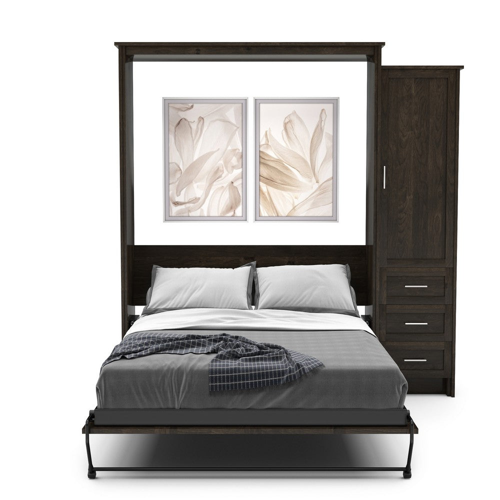 King Size Murphy Bed - Right Cabinet, Shaker Style, Brushed Nickel Pulls - Murphy Door