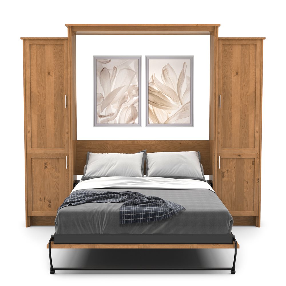 Full Size Murphy Bed - Left & Right Cabinet, Shaker Style, Brushed Nickel Pulls - Murphy Door