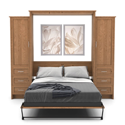 Queen Size Murphy Bed - Left & Right Cabinet, Shaker Style, Brushed Nickel Pulls - Murphy Door
