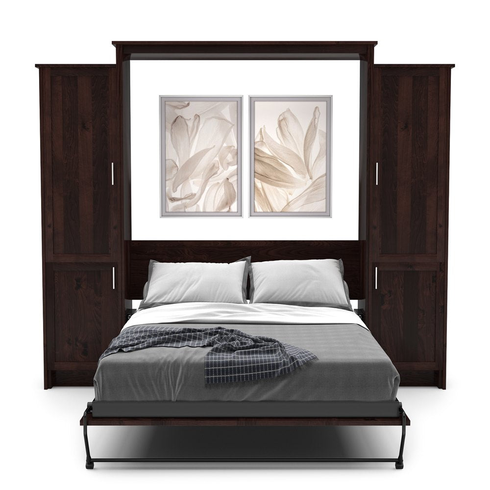Twin Size Murphy Bed - Left & Right Cabinet, Shaker Style, Brushed Nickel Pulls - Murphy Door