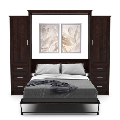 Twin Size Murphy Bed - Left & Right Cabinet, Shaker Style, Brushed Nickel Pulls - Murphy Door