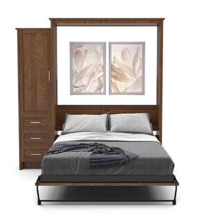 King Size Murphy Bed - Left Cabinet, Shaker Style, Brushed Nickel Pulls