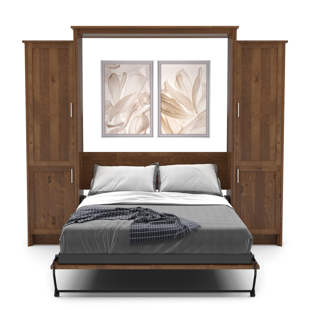 Full Size Murphy Bed - Left & Right Cabinet, Shaker Style, Brushed Nickel Pulls - Murphy Door