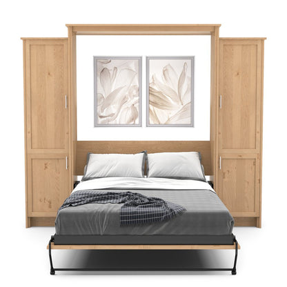Twin Size Murphy Bed - Left & Right Cabinet, Shaker Style, Brushed Nickel Pulls - Murphy Door