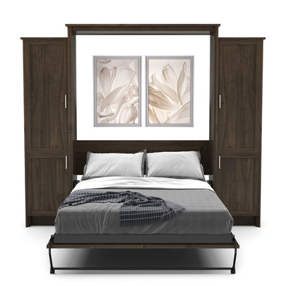 Twin Size Murphy Bed - Left & Right Cabinet, Shaker Style, Brushed Nickel Pulls - Murphy Door