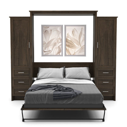 Full Size Murphy Bed - Left & Right Cabinet, Shaker Style, Brushed Nickel Pulls - Murphy Door