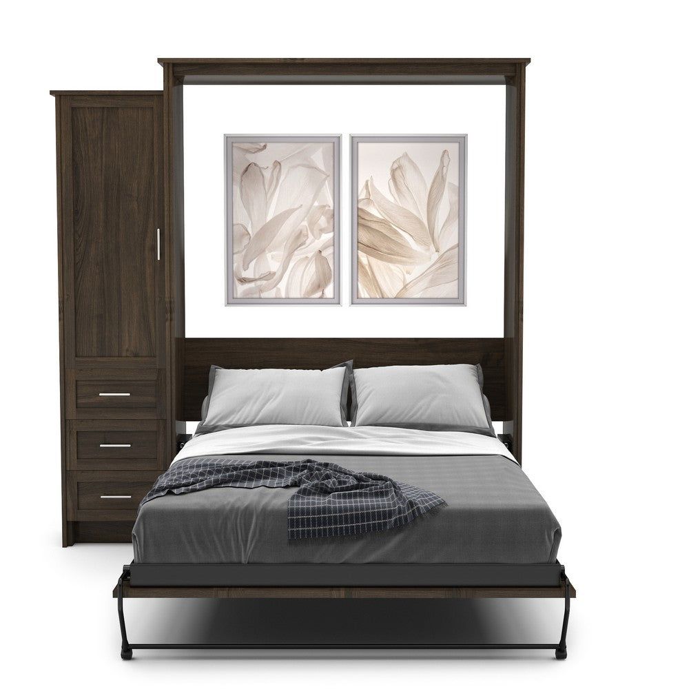 King Size Murphy Bed - Left Cabinet, Shaker Style, Brushed Nickel Pulls
