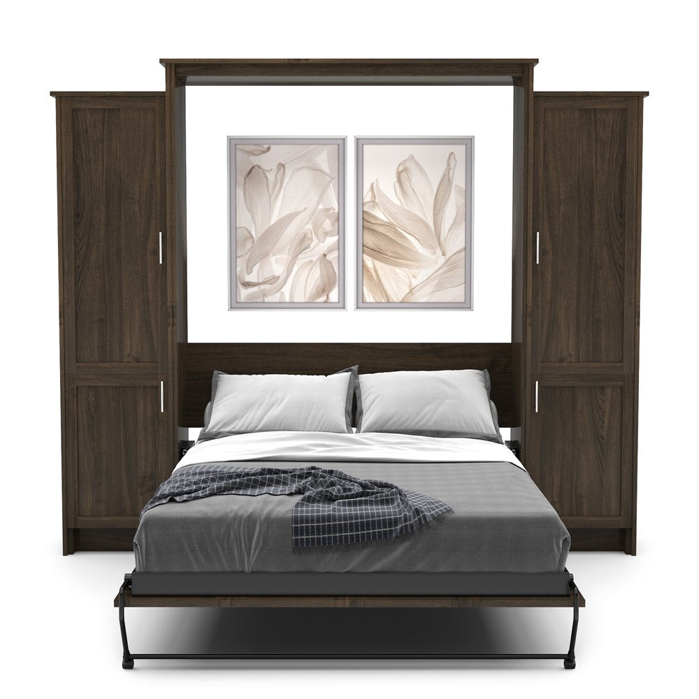 Queen Size Murphy Bed - Left & Right Cabinet, Shaker Style, Brushed Nickel Pulls - Murphy Door