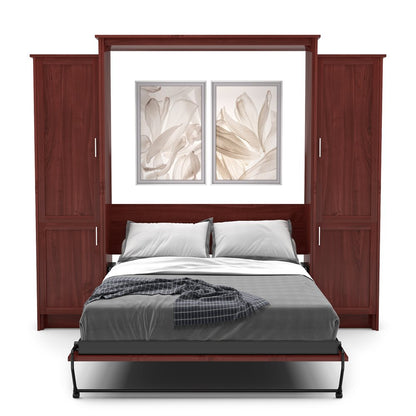 Twin Size Murphy Bed - Left & Right Cabinet, Shaker Style, Brushed Nickel Pulls - Murphy Door