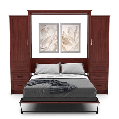 Twin Size Murphy Bed - Left & Right Cabinet, Shaker Style, Brushed Nickel Pulls - Murphy Door