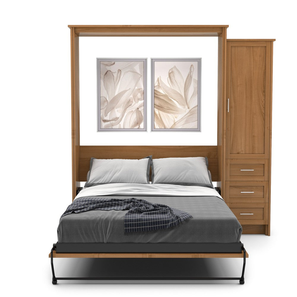 Full Size Murphy Bed - Right Cabinet, Shaker Style, Brushed Nickel Pulls - Murphy Door