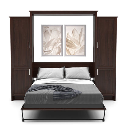 Twin Size Murphy Bed - Left & Right Cabinet, Shaker Style, Brushed Nickel Pulls - Murphy Door