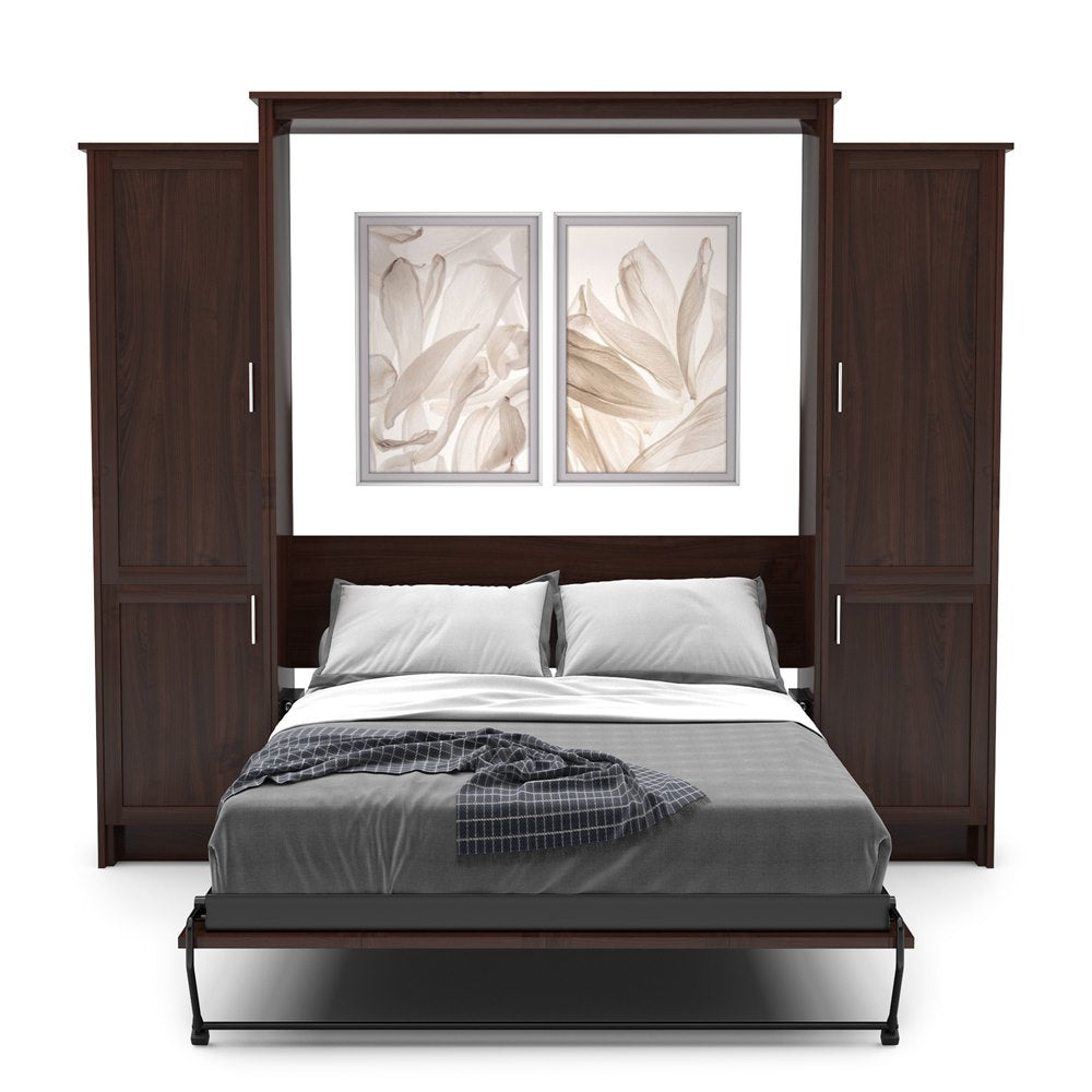 Full Size Murphy Bed - Left & Right Cabinet, Shaker Style, Brushed Nickel Pulls - Murphy Door