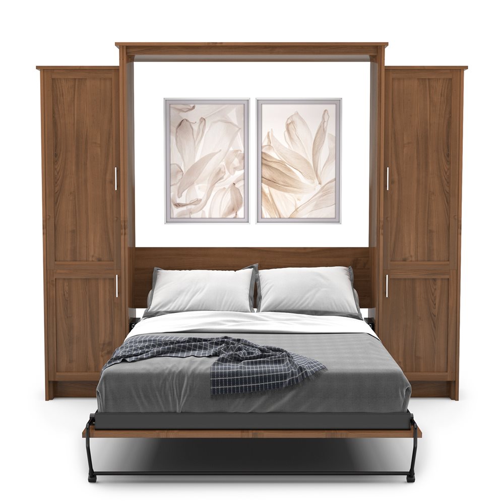 Full Size Murphy Bed - Left & Right Cabinet, Shaker Style, Brushed Nickel Pulls - Murphy Door