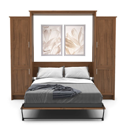 Full Size Murphy Bed - Left & Right Cabinet, Shaker Style, Brushed Nickel Pulls - Murphy Door