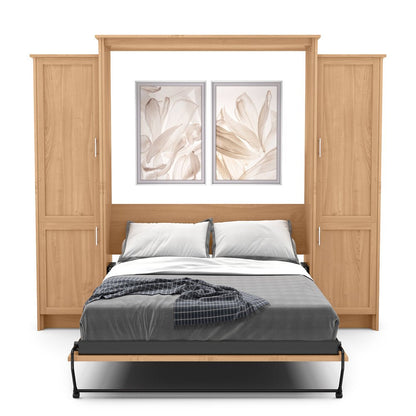 Twin Size Murphy Bed - Left & Right Cabinet, Shaker Style, Brushed Nickel Pulls - Murphy Door