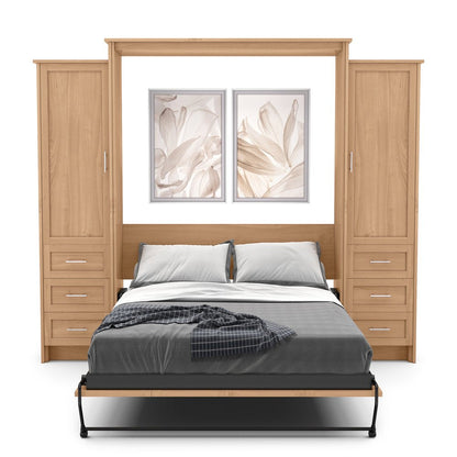 Full Size Murphy Bed - Left & Right Cabinet, Shaker Style, Brushed Nickel Pulls - Murphy Door