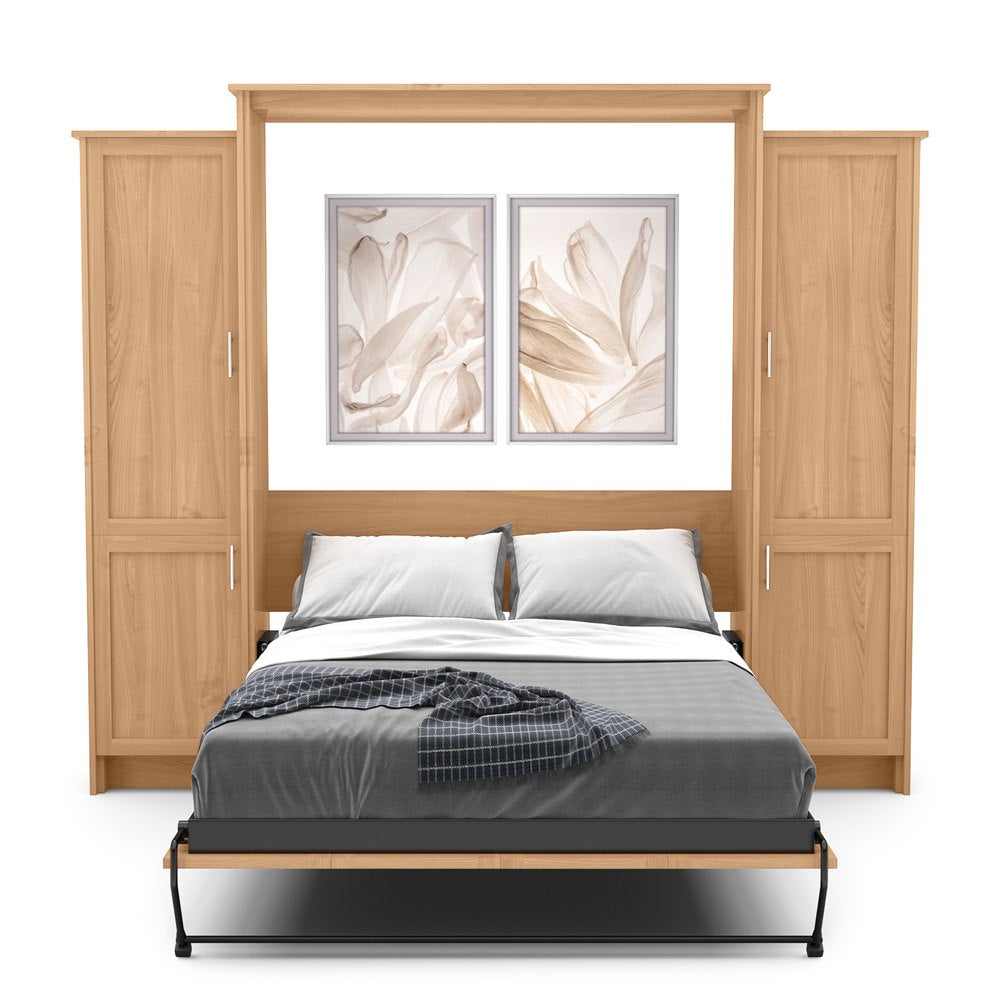 Full Size Murphy Bed - Left & Right Cabinet, Shaker Style, Brushed Nickel Pulls - Murphy Door