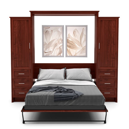 Twin Size Murphy Bed - Left & Right Cabinet, Shaker Style, Brushed Nickel Pulls - Murphy Door