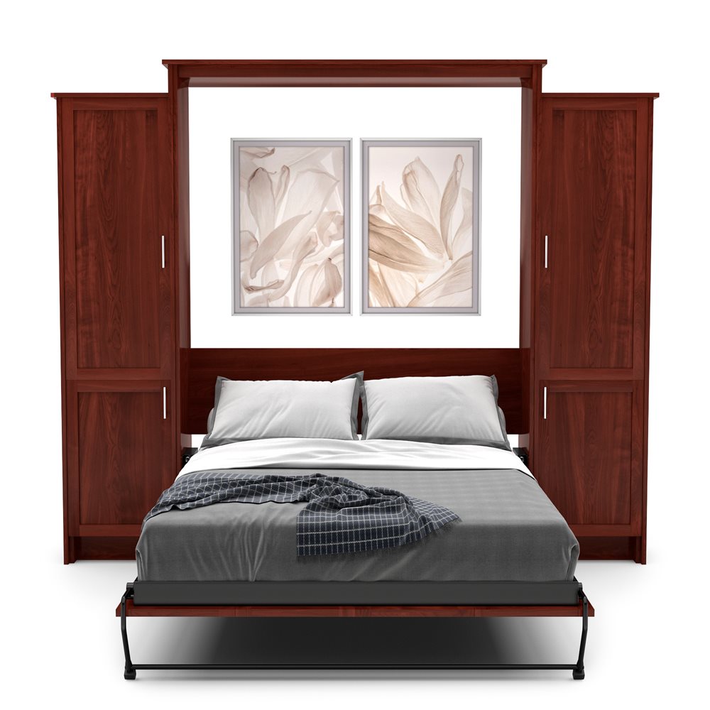 Full Size Murphy Bed - Left & Right Cabinet, Shaker Style, Brushed Nickel Pulls - Murphy Door