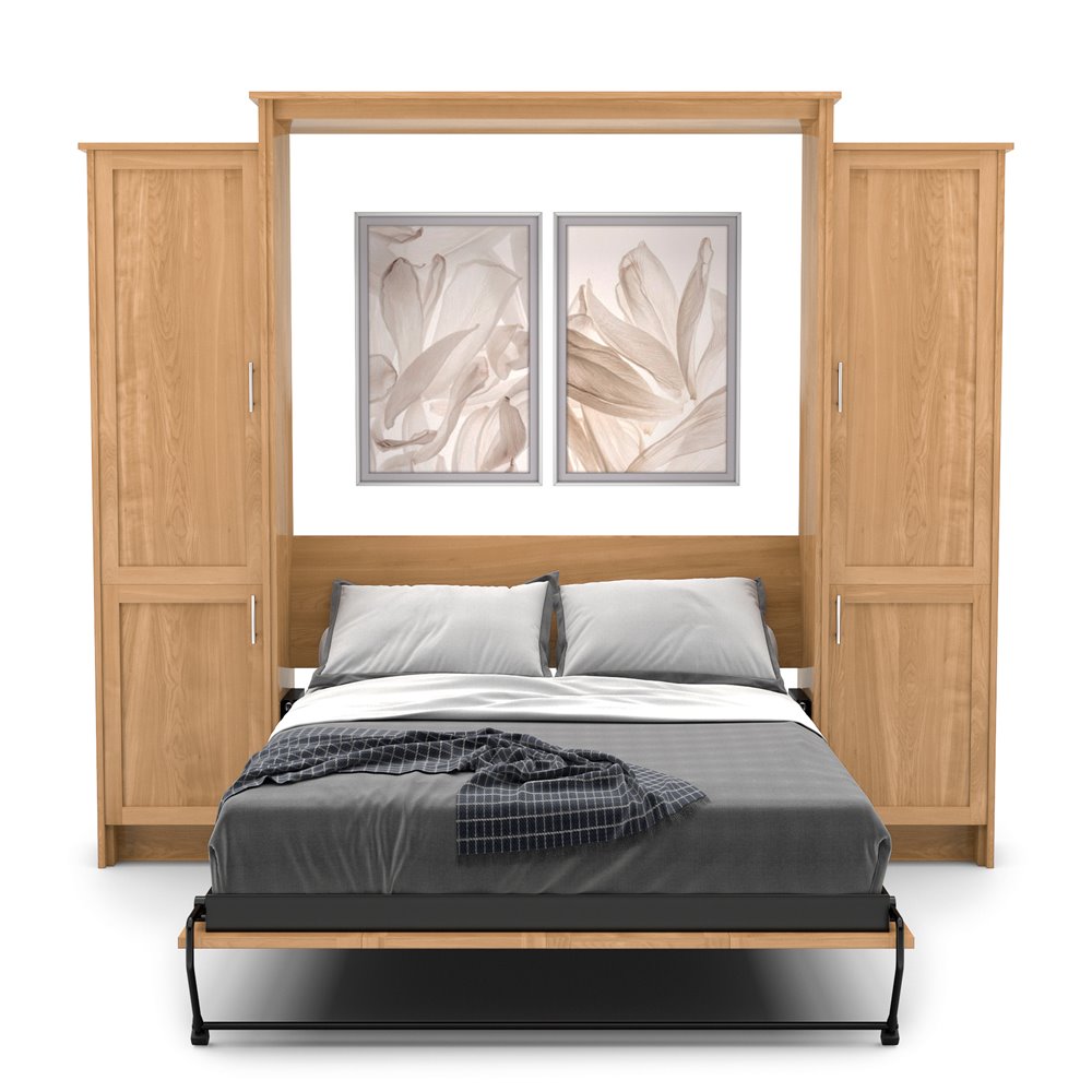 Twin Size Murphy Bed - Left & Right Cabinet, Shaker Style, Brushed Nickel Pulls - Murphy Door