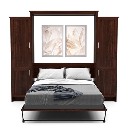 Twin Size Murphy Bed - Left & Right Cabinet, Shaker Style, Brushed Nickel Pulls - Murphy Door