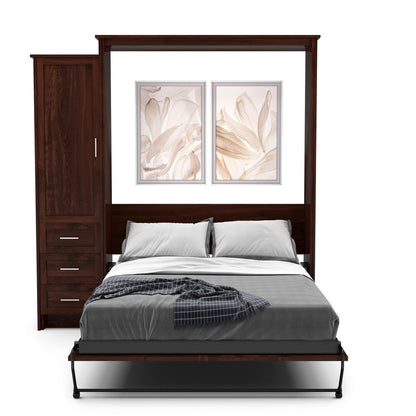 King Size Murphy Bed - Left Cabinet, Shaker Style, Brushed Nickel Pulls