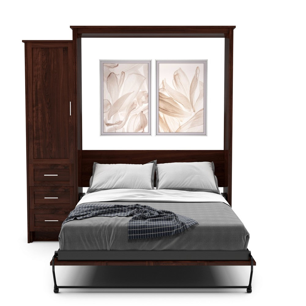 Full Size Murphy Bed - Left Cabinet, Shaker Style, Brushed Nickel Pulls