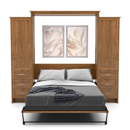 Twin Size Murphy Bed - Left & Right Cabinet, Shaker Style, Brushed Nickel Pulls - Murphy Door