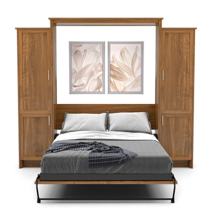 Full Size Murphy Bed - Left & Right Cabinet, Shaker Style, Brushed Nickel Pulls - Murphy Door