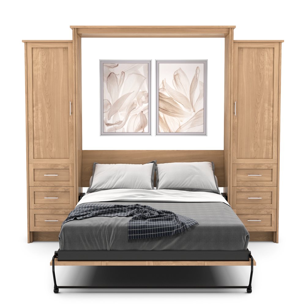 Queen Size Murphy Bed - Left & Right Cabinet, Shaker Style, Brushed Nickel Pulls - Murphy Door