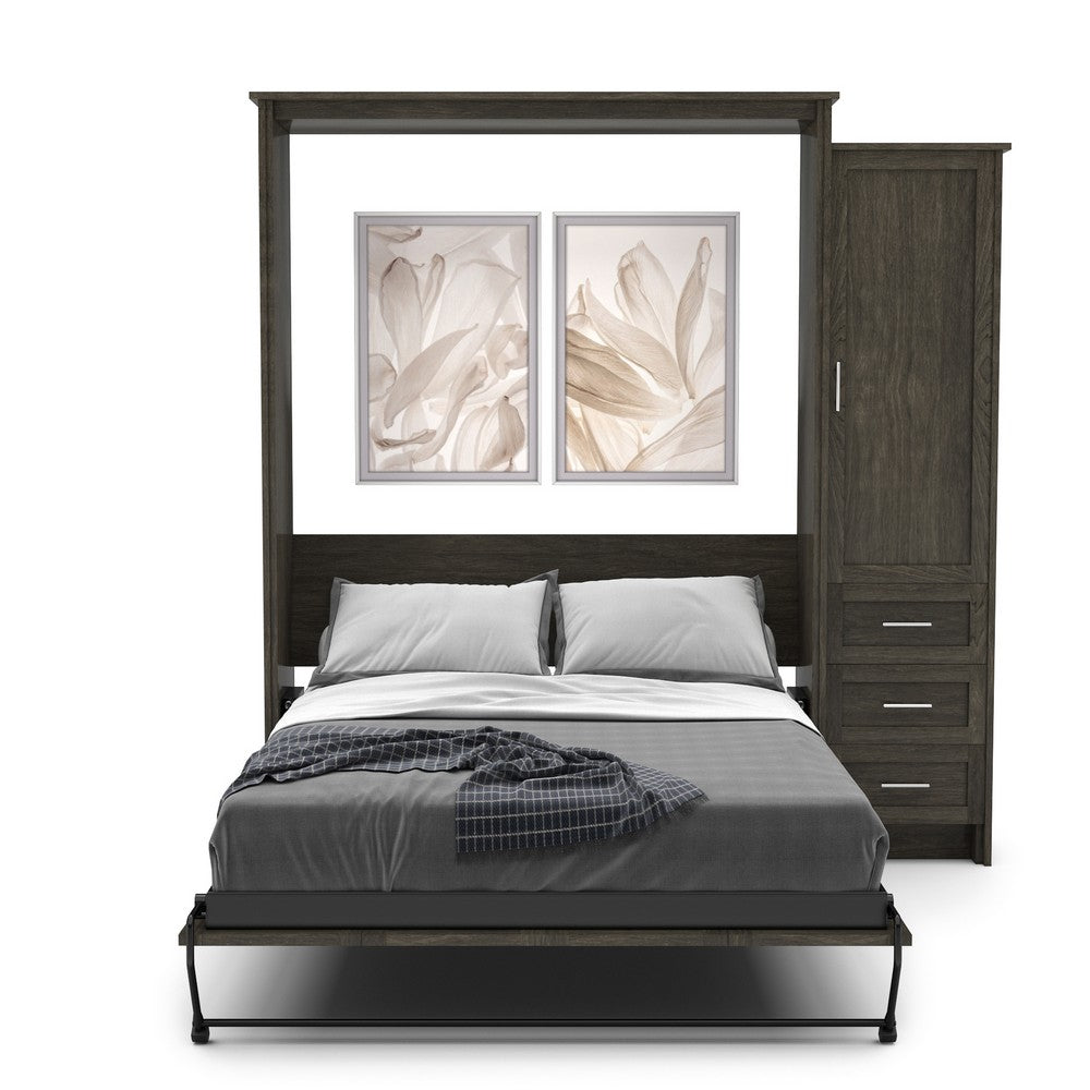 King Size Murphy Bed - Right Cabinet, Shaker Style, Brushed Nickel Pulls - Murphy Door