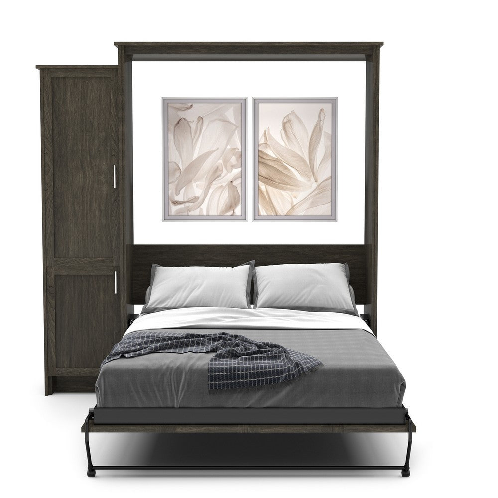 Queen Size Murphy Bed - Left Cabinet, Shaker Style, Brushed Nickel Pulls