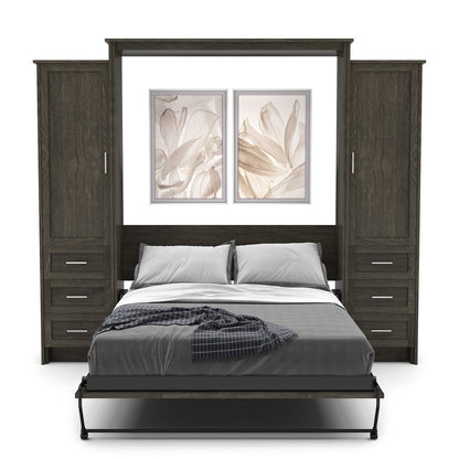 Twin Size Murphy Bed - Left & Right Cabinet, Shaker Style, Brushed Nickel Pulls - Murphy Door