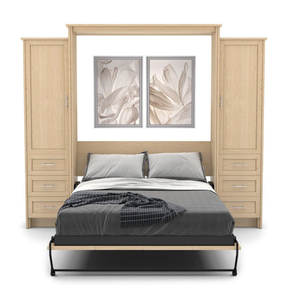 Queen Size Murphy Bed - Left & Right Cabinet, Shaker Style, Brushed Nickel Pulls - Murphy Door