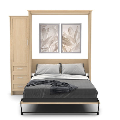King Size Murphy Bed - Left Cabinet, Shaker Style, Brushed Nickel Pulls