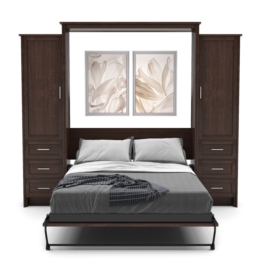 Queen Size Murphy Bed - Left & Right Cabinet, Shaker Style, Brushed Nickel Pulls - Murphy Door