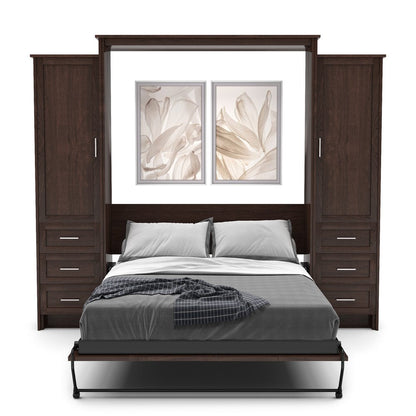 Queen Size Murphy Bed - Left & Right Cabinet, Shaker Style, Brushed Nickel Pulls - Murphy Door