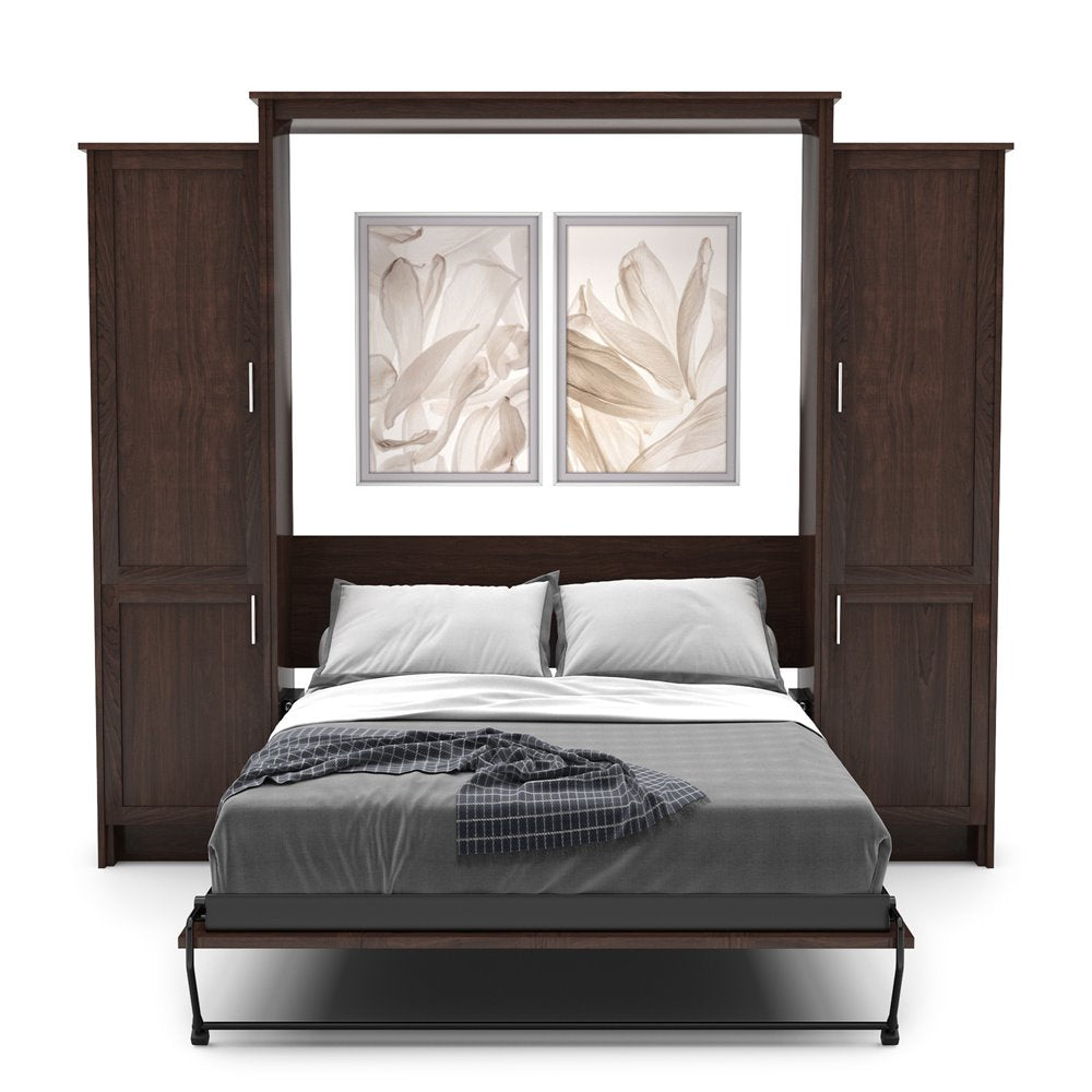 Queen Size Murphy Bed - Left & Right Cabinet, Shaker Style, Brushed Nickel Pulls - Murphy Door