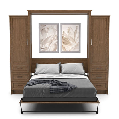 Full Size Murphy Bed - Left & Right Cabinet, Shaker Style, Brushed Nickel Pulls - Murphy Door