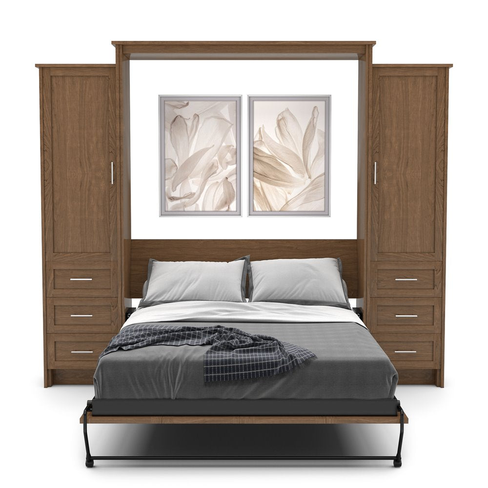 Queen Size Murphy Bed - Left & Right Cabinet, Shaker Style, Brushed Nickel Pulls - Murphy Door