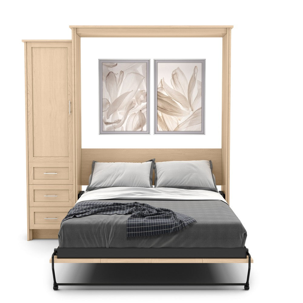 King Size Murphy Bed - Left Cabinet, Shaker Style, Brushed Nickel Pulls