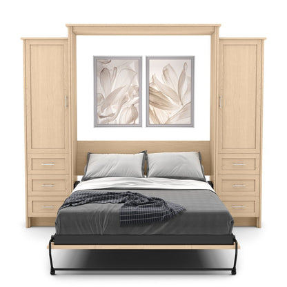 Queen Size Murphy Bed - Left & Right Cabinet, Shaker Style, Brushed Nickel Pulls - Murphy Door
