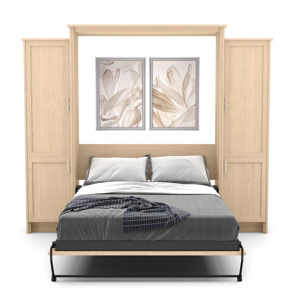 Queen Size Murphy Bed - Left & Right Cabinet, Shaker Style, Brushed Nickel Pulls - Murphy Door