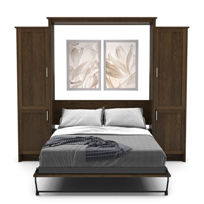 Twin Size Murphy Bed - Left & Right Cabinet, Shaker Style, Brushed Nickel Pulls - Murphy Door
