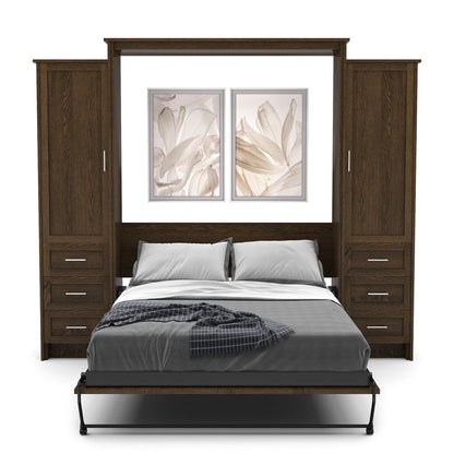 Full Size Murphy Bed - Left & Right Cabinet, Shaker Style, Brushed Nickel Pulls - Murphy Door
